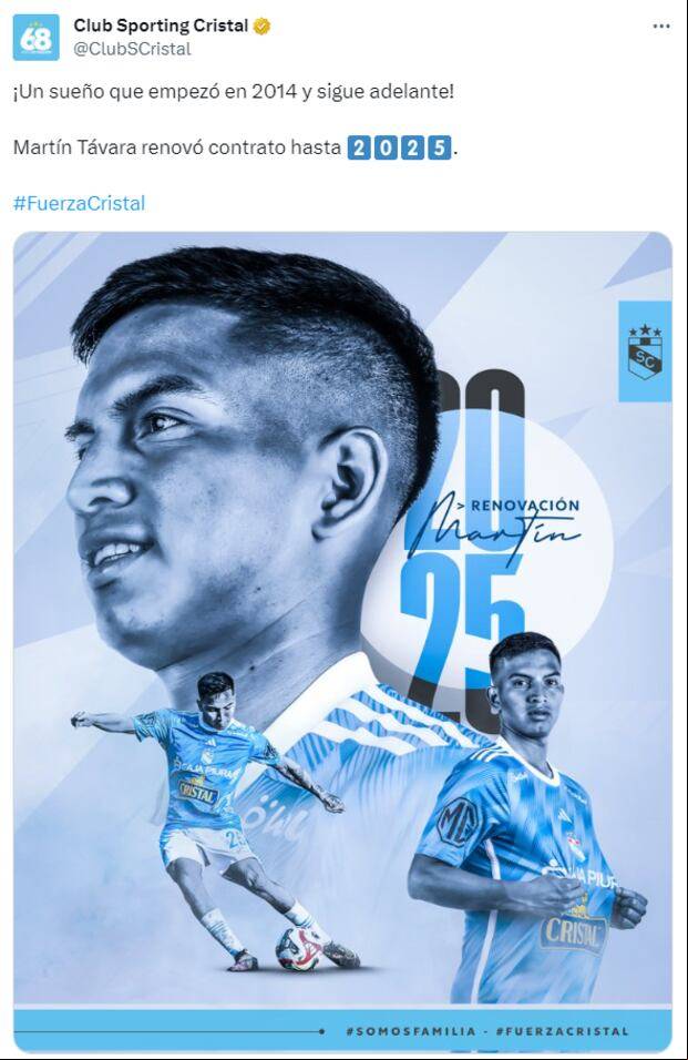 Martín Távara renovó con Sporting Cristal hasta el 2025. (Foto: Twitter)