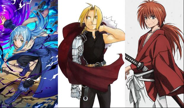 Mejores protagonistas shonen: Rimuru Tempest - Edward Elric - Kenshin Himura (Foto: Composición)