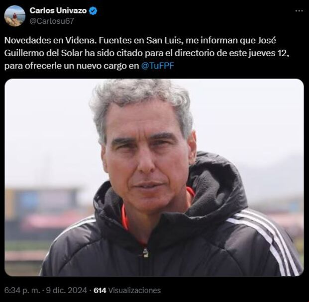 La información la dio el periodista Carlos Univazo. (X)