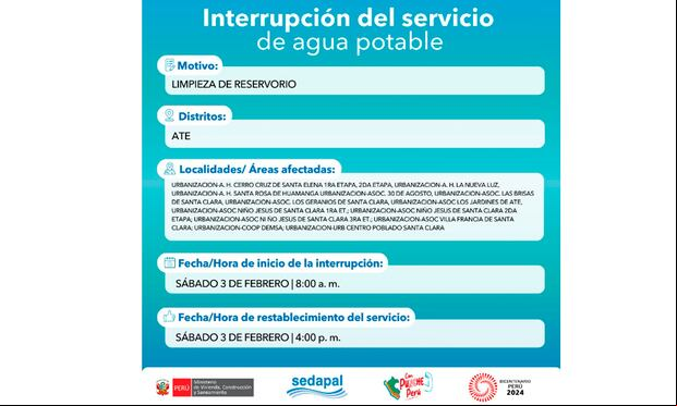 Sedapal informó qué distritos no tendrán agua este sábado 3 de febrero. (Foto: Twitter)