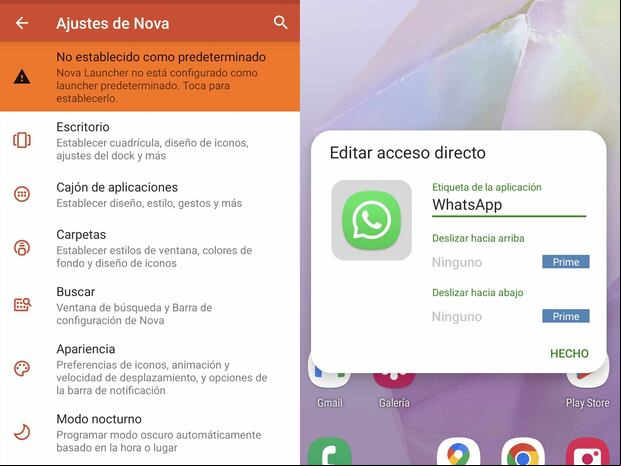 WHATSAPP | Presiona sobre el cintillo naranja de Nova Launcher para que así puedas establecerla como predeterminada. (Foto: MAG - Rommel Yupanqui)