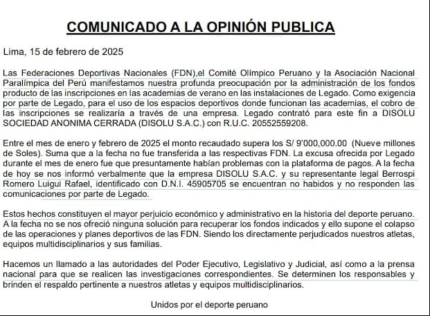 El grueso del comunicado a la opinión pública.