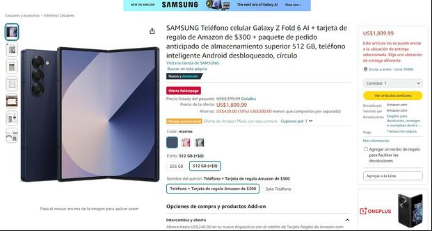 Descuentos disponibles de Samsung en Amazon (Captura de pantalla)