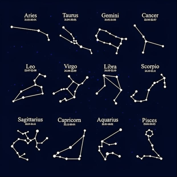 Así se ven las constelaciones de cada uno de los doce signos del zodíaco (Foto: Freepik).