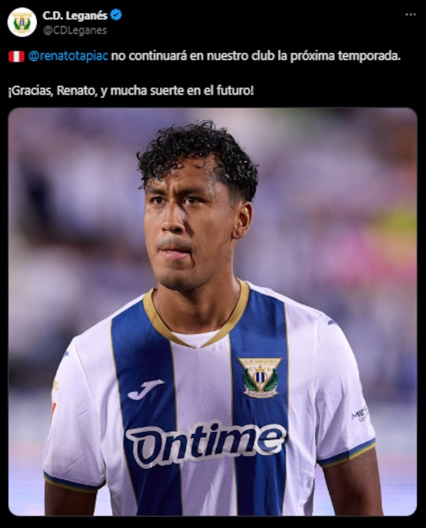 Leganés utilizó sus redes oficiales para confirmar la salida de Renato Tapia. (Foto: @CDLeganes)