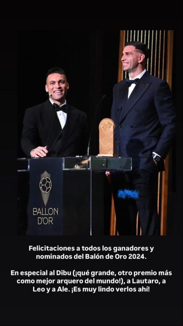 Las felicitaciones de Lionel Messi para los que ganaron y fueron nominados en el Balón de Oro.