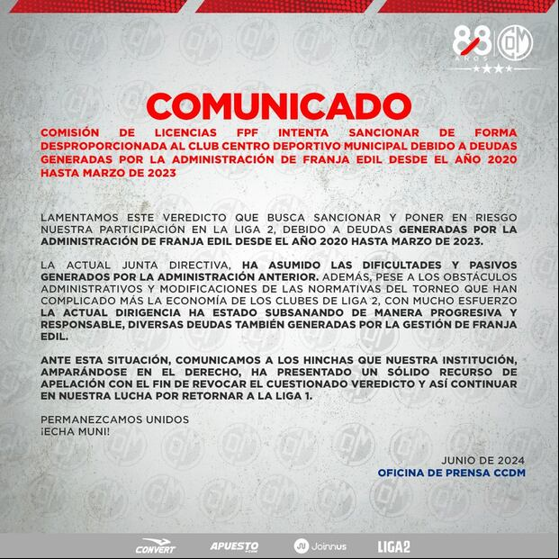 Comunicado de Municipal.