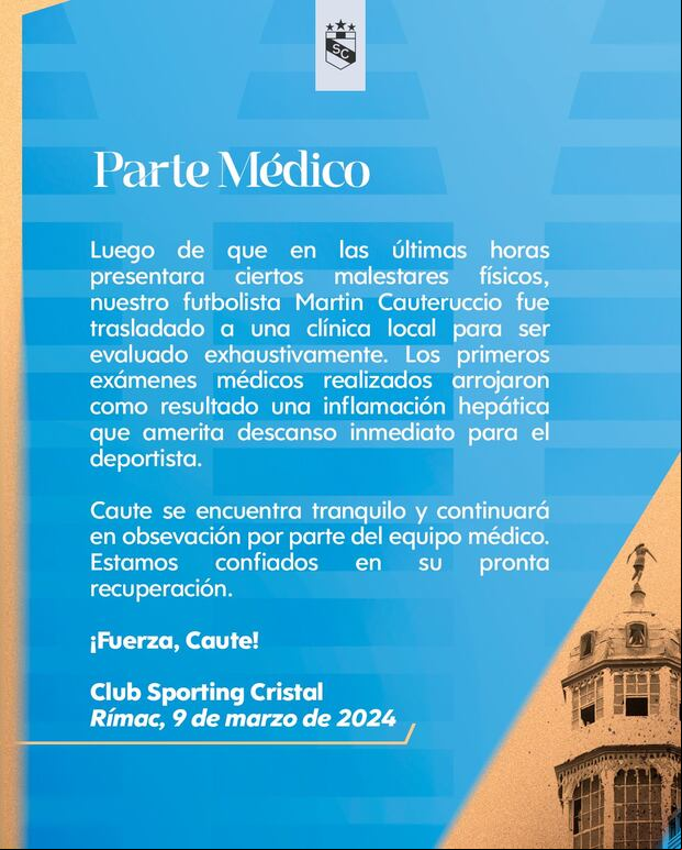Parte médico de Martín Cauteruccio. (Foto: Prensa SC)