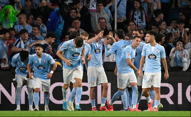 Celta de Vigo y la celebración del gol del empate ante Real Madrid. (Foto: AFP)