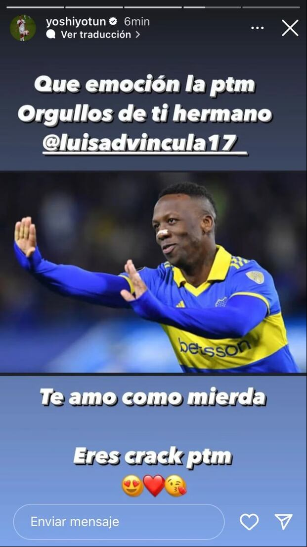 Yoshimar Yotún felicita a Luis Advíncula tras clasificar a la final de la Copa Libertadores 2023 con Boca Juniors.