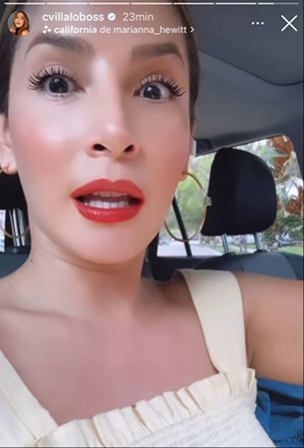 El rostro desencajado de la actriz tras sufrir percance cuando manejaba (Foto: Carmen Villalobos / Instagram)