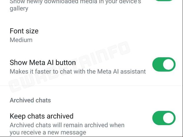 WHATSAPP | Así luce el botón para poder eliminar Meta AI. (Foto: WABeta Info)