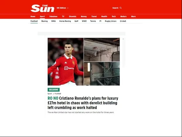 La portada del diario The Sun sobre las imágenes de la construcción frenada en Manchester