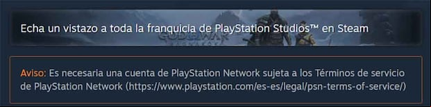 Captura de pantalla en Steam en donde se revela que hace falta una cuenta PSN.