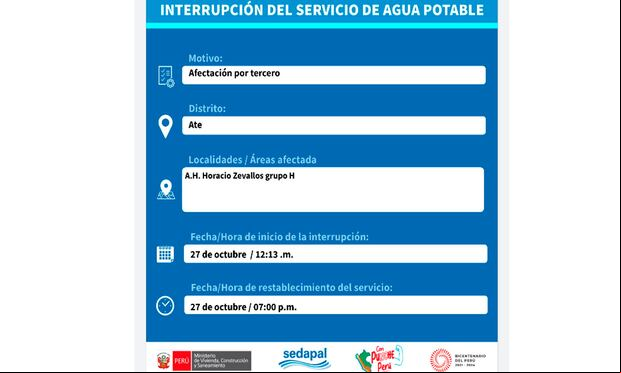 Sedapal anunció corte de agua en varios distritos para este 28 de octubre. (Foto: Twitter)
