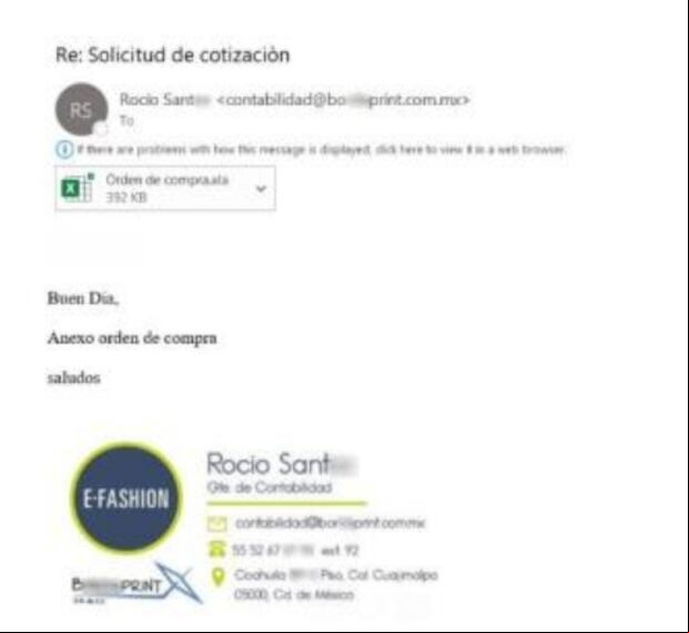 Ejemplo de correo engañoso con el exploit (ESET)