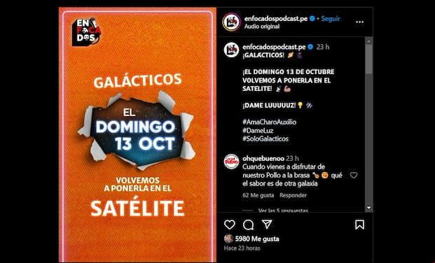 Enfocados anuncia la fecha de su retorno a YouTube. (Foto: Captura de Instagram).