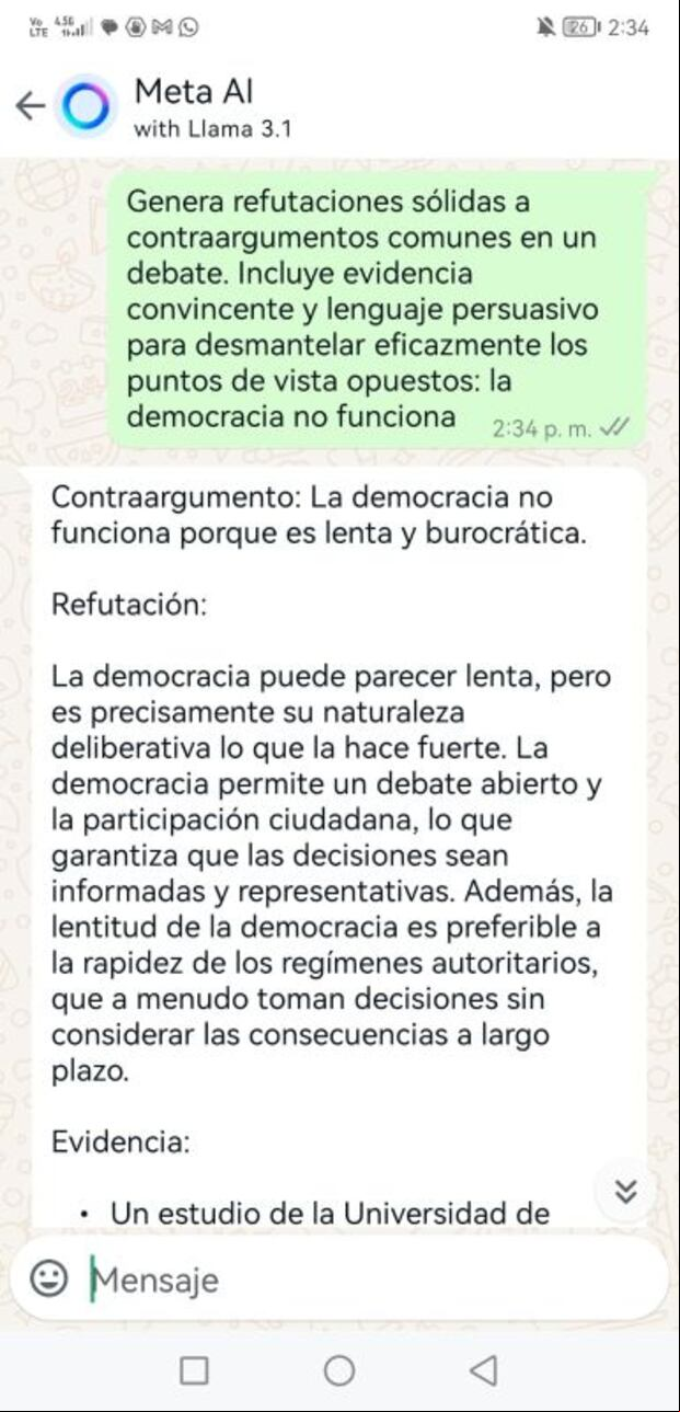 Respuestas de Meta AI en WhatsApp