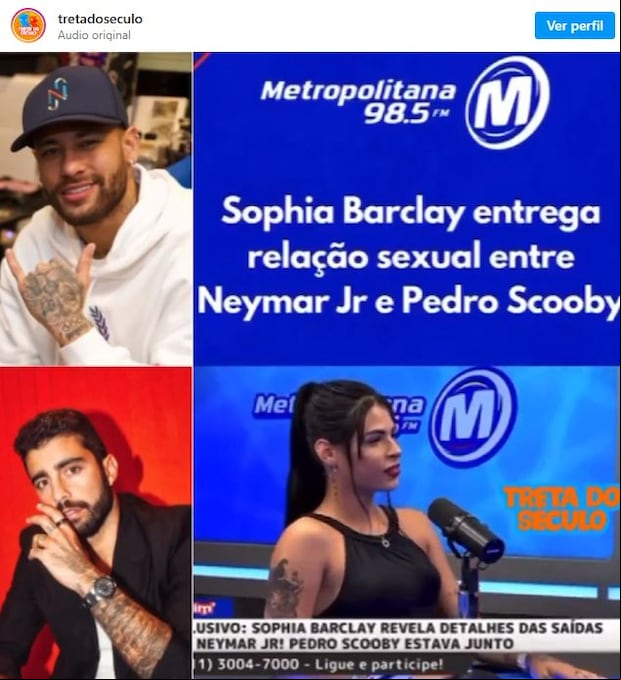 Sophia Barclay acusó a Neymar de haber tenido relaciones sexuales con un hombre.