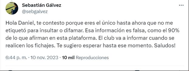 Mensaje del scout de Sporting Cristal. (Foto: Captura de X)