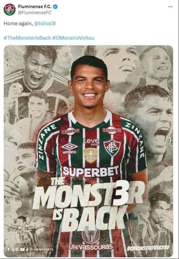 Así anunció el Fluminense el fichaje de Thiago Silva.