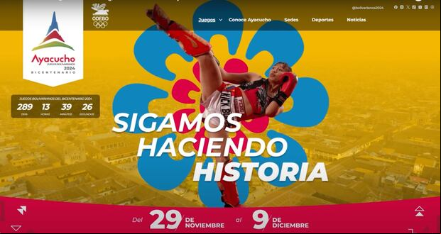 La web de los Juegos Bolivarianos Ayacucho 2024. (Foto: Legado)