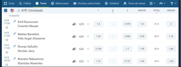 1xBet Tenis Cuotas