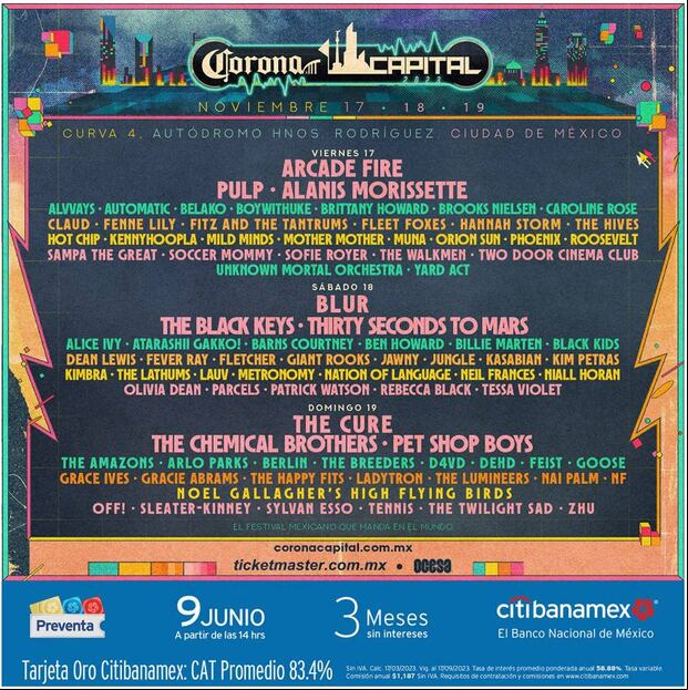 Cartal oficial del Corona Capital 2023 por día (Foto: @CoronaCapital).