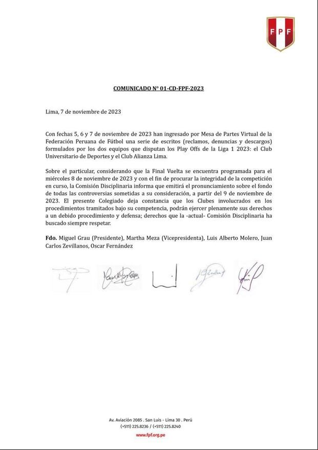 Comunicado de la Federación Peruana de Fútbol (Captura: X)