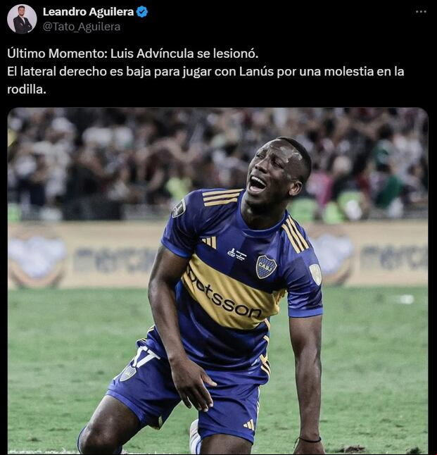 El periodista Leandro Aguilera, en su cuenta de 'X', confirmó la lesión de Luis Advíncula.
