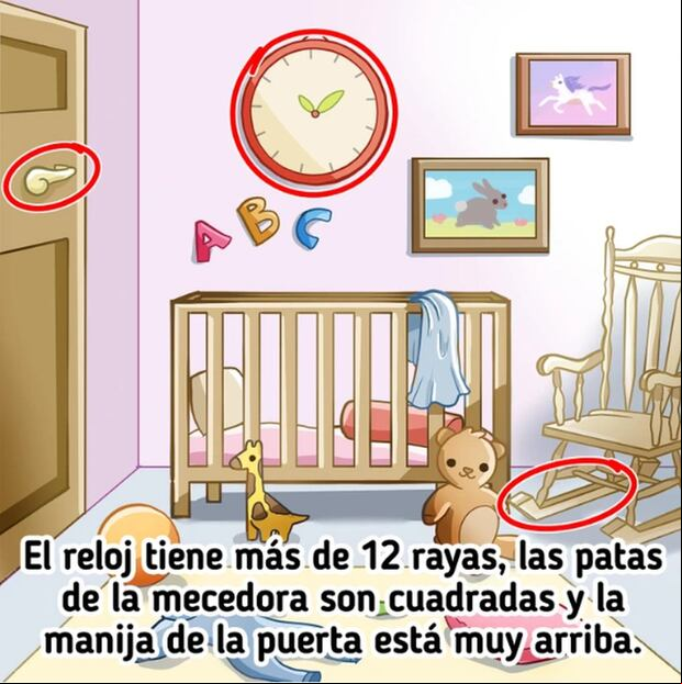 RETO VIRAL | En esta imagen del cuarto de una bebé se indica cuáles son las cosas que no cuadran. (Foto: genial.guru)