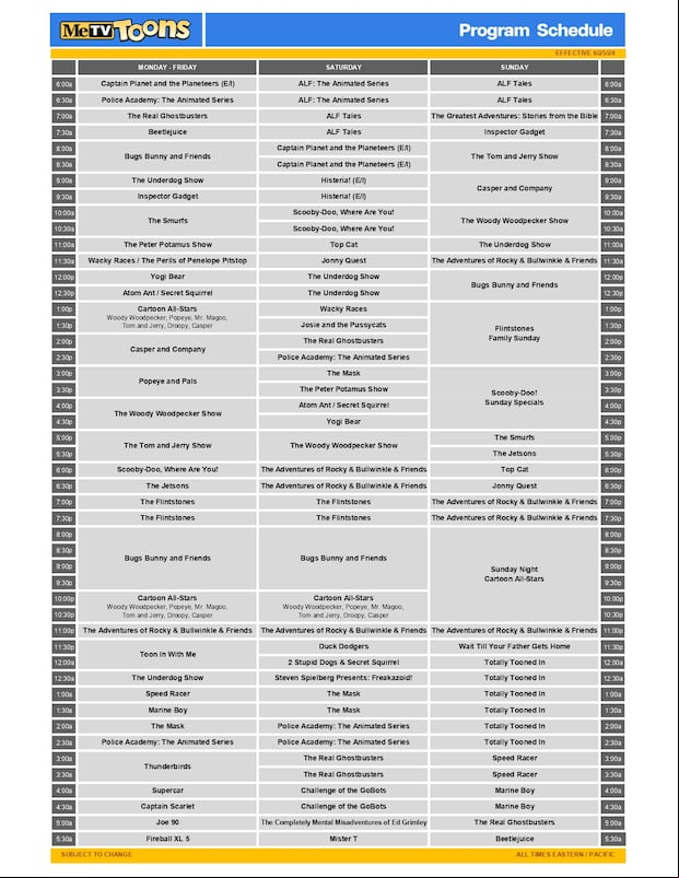 Los horarios de los programas animados del MeTV Toons (Foto: MeTV Toons)