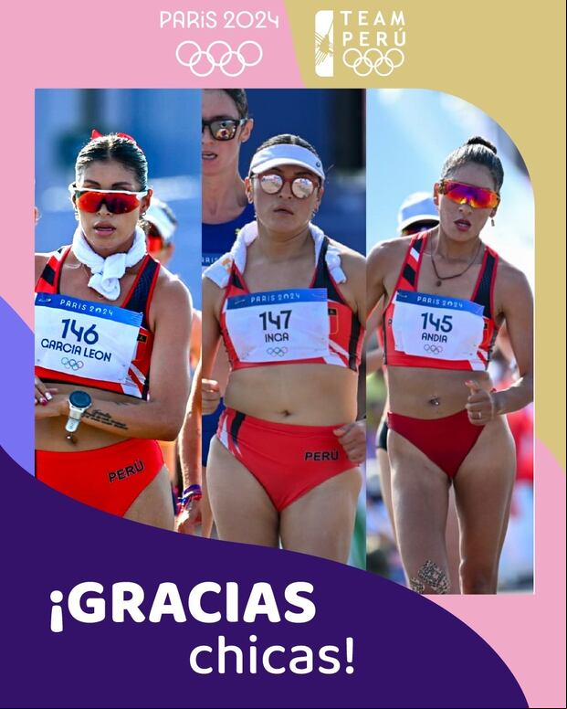 Kimberly García, Evelyn Inga y Mary Luz Andía en marcha atlética femenina de 20 km. (Foto: @copteamperu).