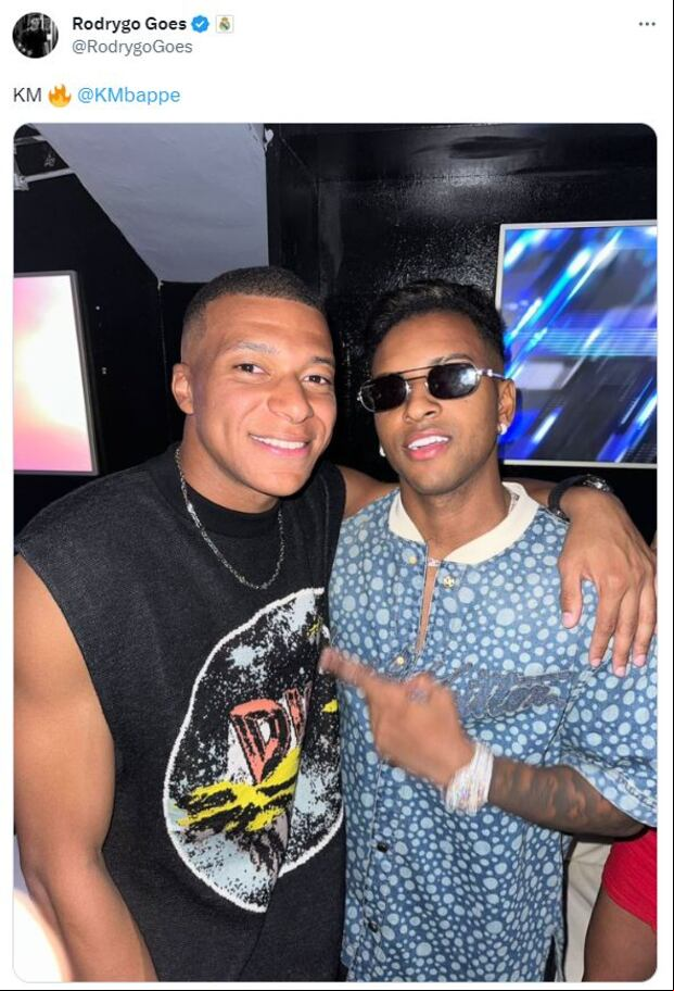 La foto con Mbappé que Rodrygo publicó en redes sociales.