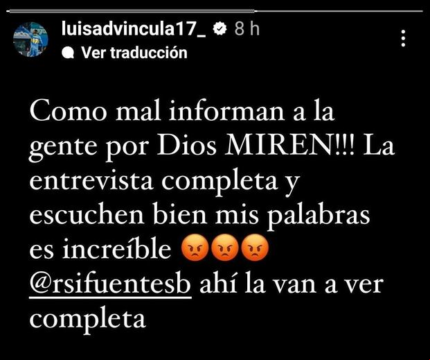 El enojo de Luis Advíncula en sus redes sociales. (Imagen: Captura de Instagram)