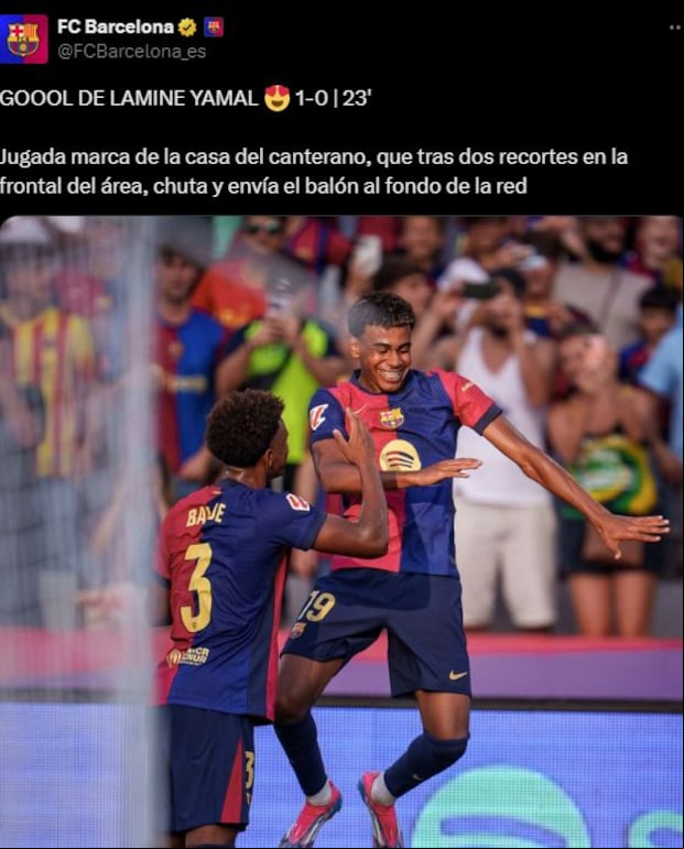 Barcelona celebra el gol de Yamal.