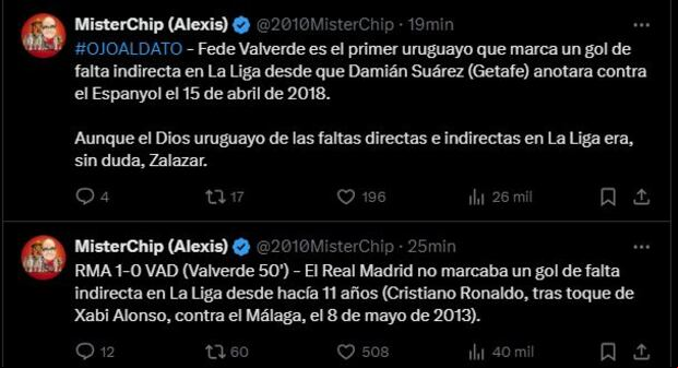 La publicación de MisterChip tras el gol de Valverde.