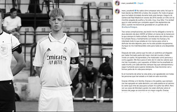 Marc Cucalón se retiró a los 19 años y esta fue su carta del anuncio.