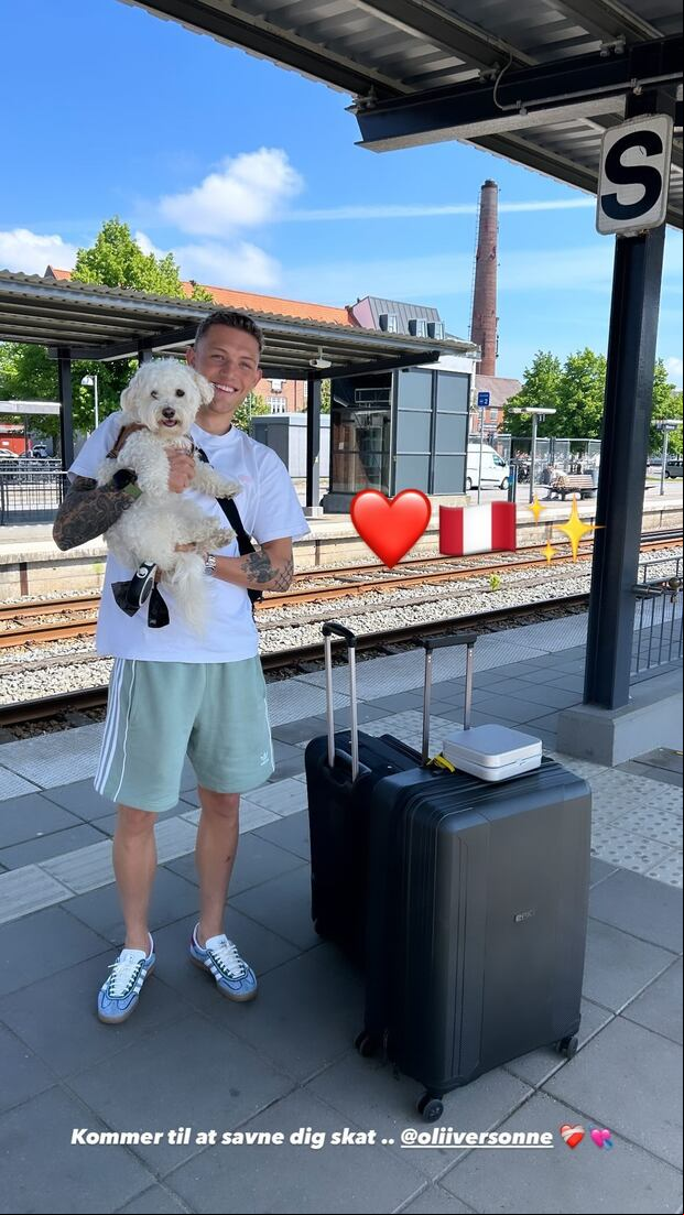 Oliver Sonne y la despedida de su novia antes de viajar a Perú. (Foto: Captura de Instagram)