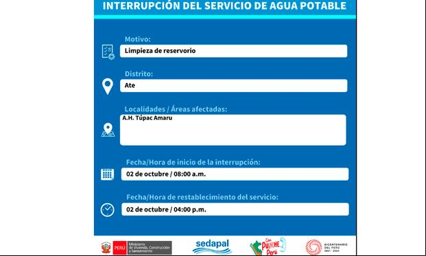 Corte de agua, lunes 2 de octubre. (Foto: Captura/Twitter-Oficial)