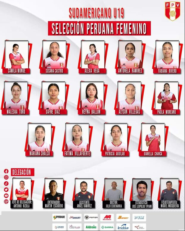 Las convocadas al Sudamericano Sub-19 de Vóley 2024. (Foto: FPV)