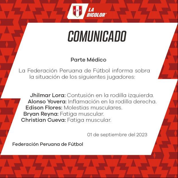 Parte médico de la Selección Peruana. (Foto: FPF)
