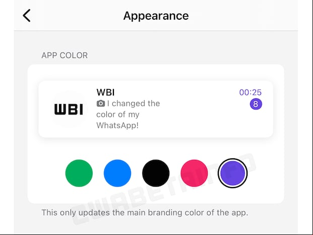 WHATSAPP | Esta es la paleta de colores que puedes elegir para cambiar el tono de WhatsApp. (Foto: WABeta Info)