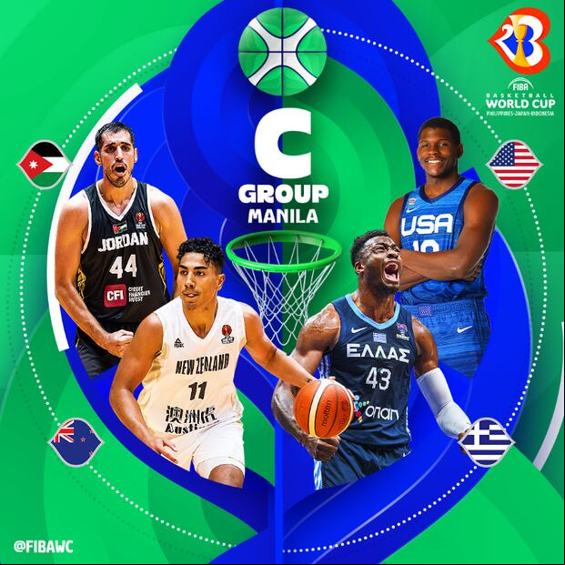 Estados Unidos, Jordania, Nueva Zelanda y Grecia forman el Grupo C del mundial de Básquet 2023 (Foto: FIBA Basketball World Cup 2023 / Twitter)
