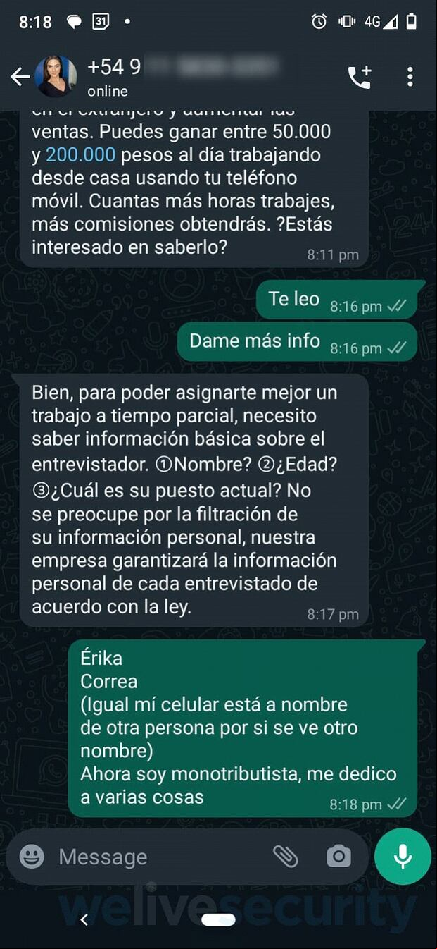 Detalles de la estafa según ESET