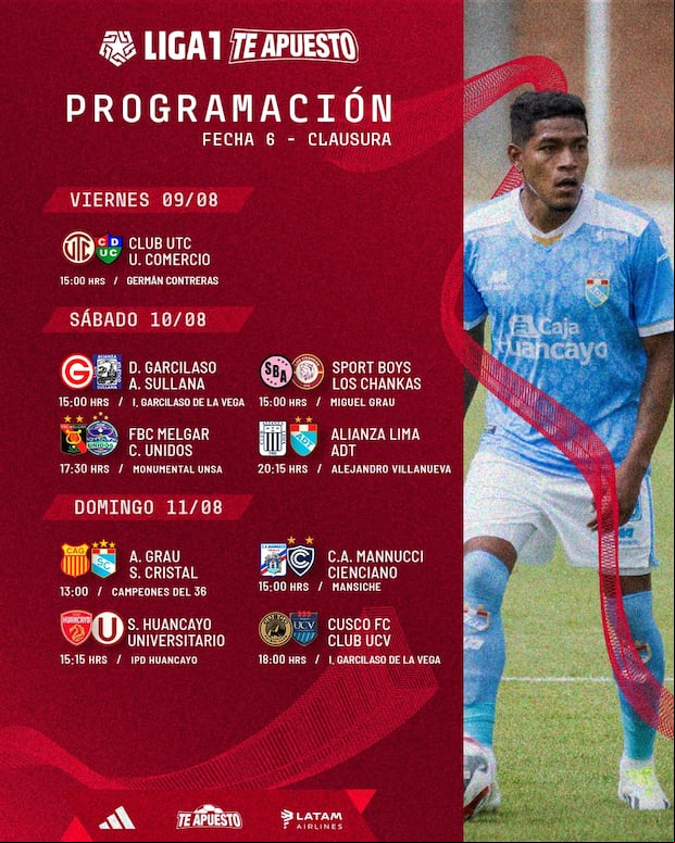 Programación de la fecha 6 del Torneo Clausura de la Liga 1. (Foto: @Liga1TeApuesto).