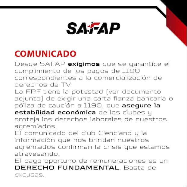 Safap se pronunció respecto al retraso de pagos por derechos de TV.