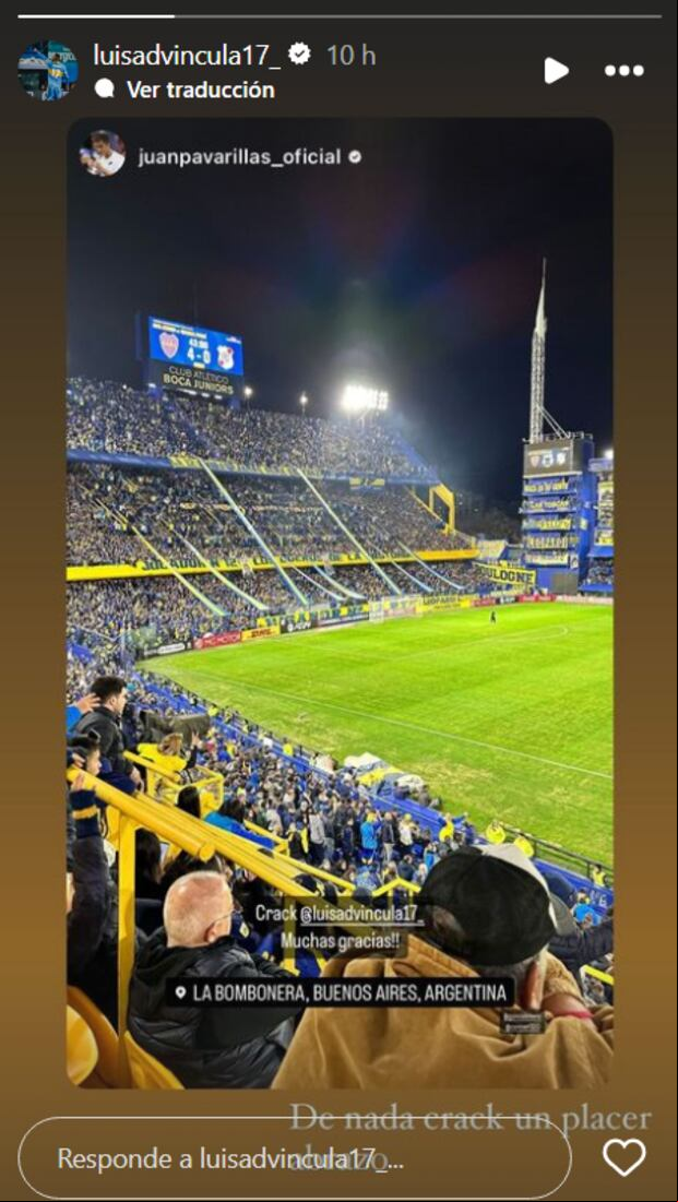 Juan Pablo Varillas, Gonzalo Bueno y Conner Huertas del Pino estuvieron en La Bombonera. (Foto: Captura de IG)