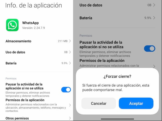 WHATSAPP | También puedes detener la aplicación o simplemente borrar la memoria caché de WhatsApp. (Foto: MAG - Rommel Yupanqui)