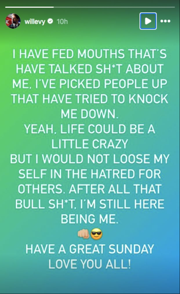 Declaraciones de William Levy a través de sus historias de Instagram (Foto: William Levy / Instagram)